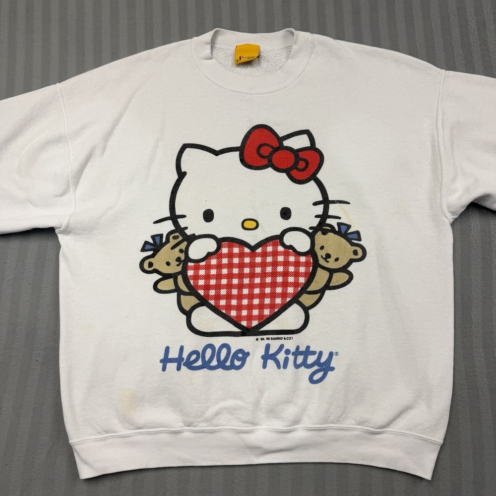 Vintage 1990s Hello Kitty Heart Sweatshirt Crewneck by Sanrio Smiles K021 Stains